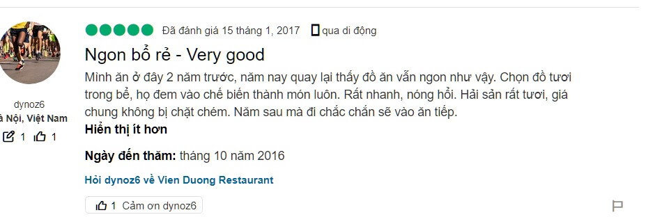 review của du khách khi ghé thăm nhà hàng Viễn Dương
